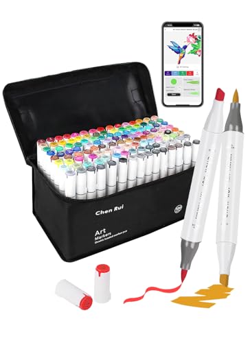 120 Colors Alcohol Markers Brush and Chisel Tip with APP Chen Rui Markers | Dual Tips | Alcohol-Based | Blendable | Non Toxic | No Bleeding | for Artist Adults Coloring Drawing Illustration Sketching - color: 120 Colors