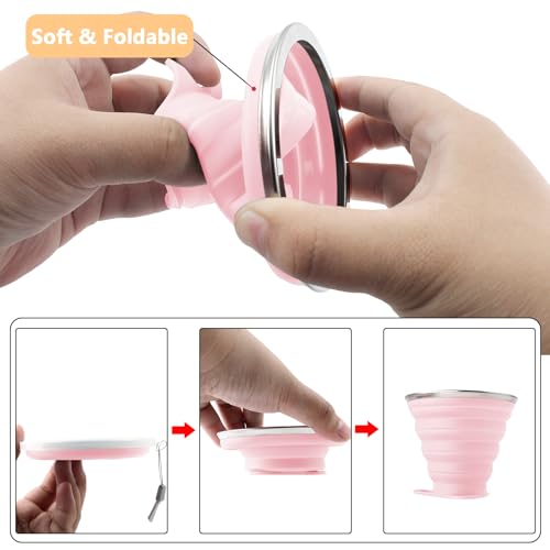 Litoexpe 2 Pack Silica gel Collapsible Travel Cup 270ml, Pink & Purple | with Lids, Portable Folding Camping Cup, for Camping and Travel - color: Pink & Purple