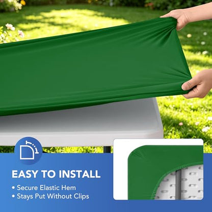 Card Table Covers Square Fitted Elastic Table Cloth-2 Pack Green 34x34 Inch | Spandex Stretch Windproof Washable Folding Card Tablecloths-Christmas Outdoor Camping Dining Patio Kitchen Banquet Party - color: Green, size: 34'' x 34'' | 2 Pack
