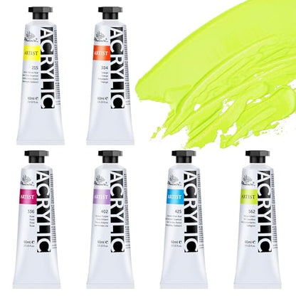 PHOENIX Neon Heavy Body Acrylic Paint, 2 Oz. x 6 Tubes - color: 6 Neon Colors x 2 Fl Oz