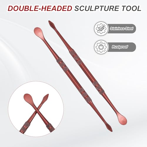 HARFINGTON 11pcs Wax Carving Tool 4.75" Double-Headed Stainless Steel Sculpture Tools Kit Modeling Engraving Sculpting Spoons for Clay Pottery Crafts Shaping, Rose Gold - color: Rose gold