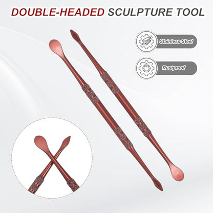 HARFINGTON 11pcs Wax Carving Tool 4.75" Double-Headed Stainless Steel Sculpture Tools Kit Modeling Engraving Sculpting Spoons for Clay Pottery Crafts Shaping, Rose Gold - color: Rose gold
