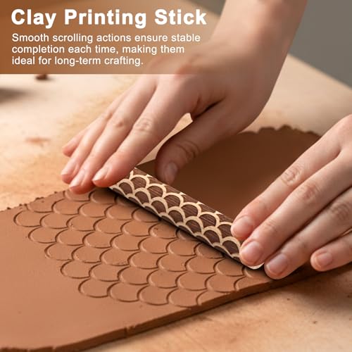 10-Pack Wooden Clay Texture Rollers Set with 5 Pcs Sculpting Tools