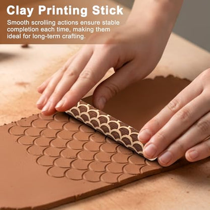 10-Pack Wooden Clay Texture Rollers Set with 5 Pcs Sculpting Tools