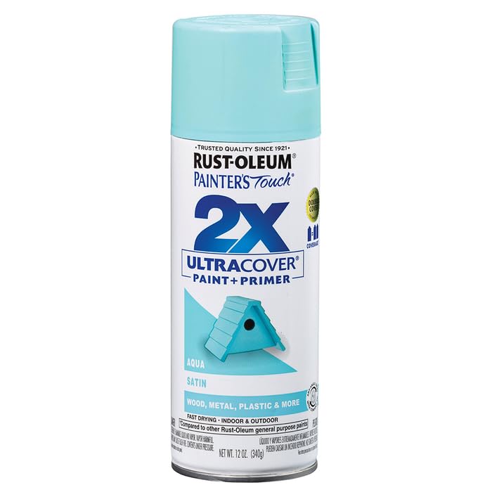 Rust-Oleum Painter's Touch 2X Ultra Cover Spray Paint, Satin Aqua - color: Satin Aqua, size: 12 Ounce (Pack of 6)
