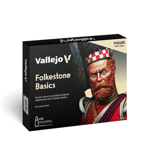 Vallejo - Folkestone Basics Acrylic Paint Set | Model Color | Figure Color Series Historical Miniature Kit to Achieve Historical Accuracy with Artist-Grade Pigments | 16 Bottles x 18 ml (0.60 fl.oz.) - style: Folkestone Basics