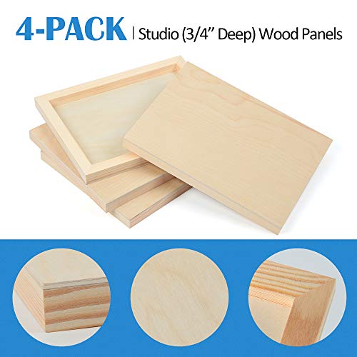 4 Pack 8x10’’ Unfinished Birch Wood Panels Kit for Painting | Studio 3/4’’ Deep Wooden Canvas, Cradle Boards for Acrylic Pouring, Art, Crafts, Epoxy Resin, Laser Engraving Cutting - size: 8'' x 10'' Studio