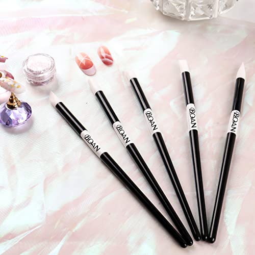 BQAN Silicone Nail Art Pen 5Pcs Black for Sculpting, Drawing & Shaping | Soft Silicone Tips | 3D Sculpting | Chrome Powder | Foil Carving Drawing | Precision Shaping | Gel & Acrylic Nail Art - color: Black