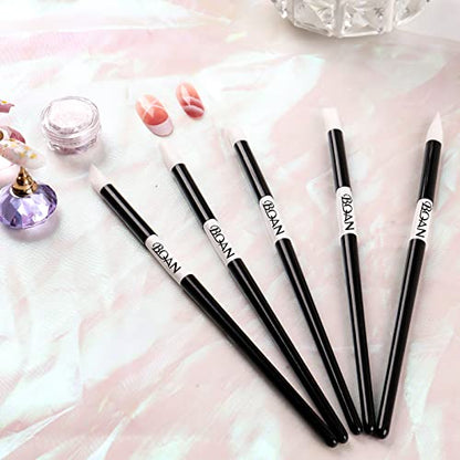 BQAN Silicone Nail Art Pen 5Pcs Black for Sculpting, Drawing & Shaping | Soft Silicone Tips | 3D Sculpting | Chrome Powder | Foil Carving Drawing | Precision Shaping | Gel & Acrylic Nail Art - color: Black