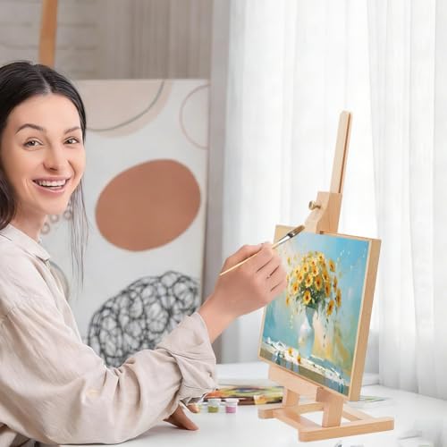 Adjustable Wooden Easel for Painting Solid Wood Tabletop Stand Easel Small Easels for Display for Picture Frames Books Photo Record Postcard Decorative Plates Display for LARP