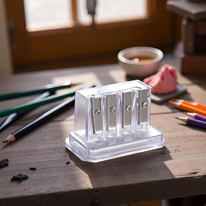 2Pcs Transparent 4 Holes Charcoal Pencil Sharpener,Long Point Carpenter Pencil Sharpener Plastic Artist for Sketching