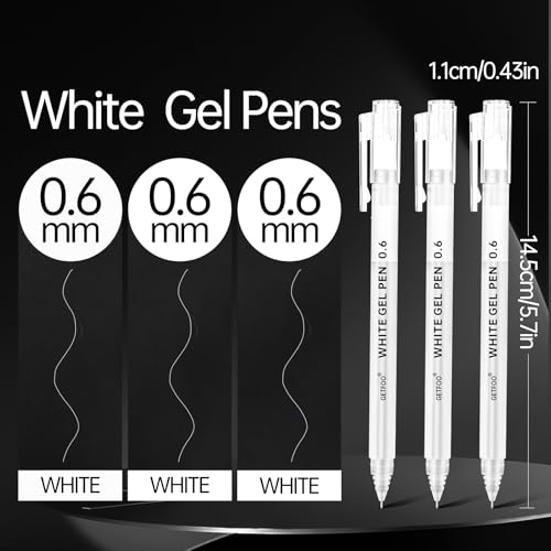 6 Pack White Gel Pens, 0.6mm Fine Point, Archival Opaque White Ink - size: 0.6mm