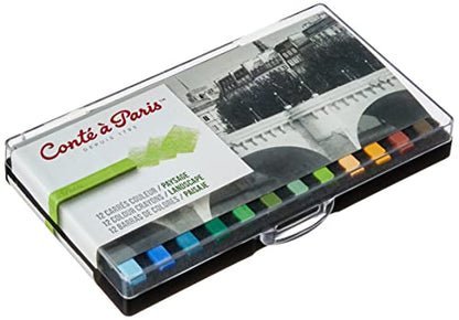 Conté à Paris Conte Crayon 12 Assorted Landscape Set | Nature Inspired Palette, Perfect For Scenic Artwork, Rich Earth Tones, Excellent Blending And Layering Control - style: 12 Count - Landscape