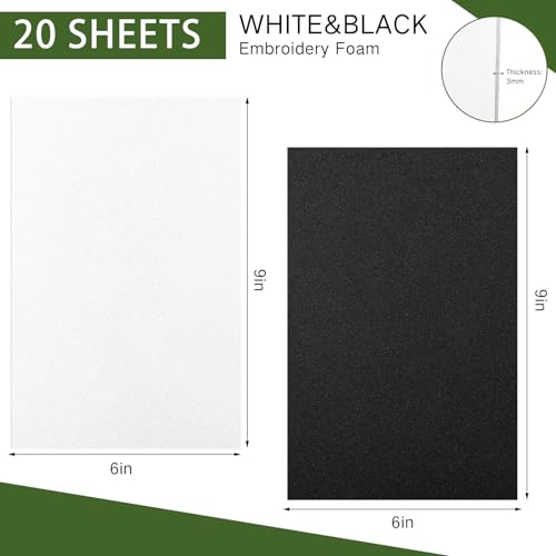 Innconee 20 Pcs 3mm Embroidery Foam EVA Foam Sheets for 3D Embroidery Arts and Crafts, DIY Projects, Hand Sewing, Quilting, Hats, Cosplay Costumes, Pillows(White, Black,6 x 9 Inch) - color: White, Black, size: 6 x 9 Inch