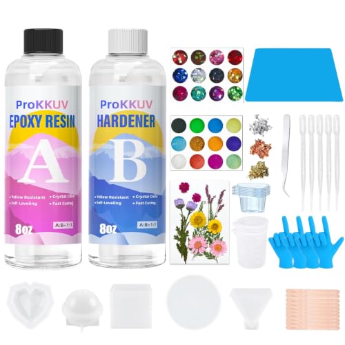 ProKKUV 16oz Epoxy Resin,Resin Art Kit for Beginners Molds for DIY Gift | Bubble Free Self Leveling Mix 1:1 Resin for Art Resin Casting Resin DIY Art Crafts - color: 16 OZ Kit