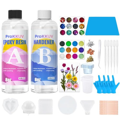 ProKKUV 16oz Epoxy Resin,Resin Art Kit for Beginners Molds for DIY Gift | Bubble Free Self Leveling Mix 1:1 Resin for Art Resin Casting Resin DIY Art Crafts - color: 16 OZ Kit