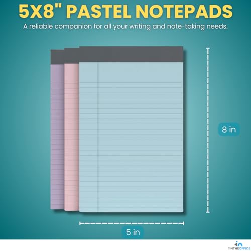 1InTheOffice Legal Pads 5x8, Writing Pads, Jr Legal Pads, Narrow Ruled, Pastel, 50 Sheets/Pad, 6 Pack