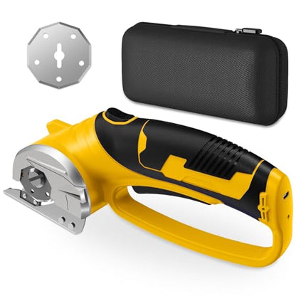 Cordless Electric Scissors, 4V Rechargeable Box Cutter & Cardboard Cutter with LED Light, Safety Lock - Rotary Cutter for Fabric, Leather, Carpet, Plastic, Crafting, Sewing with Storage Box(Yellow)