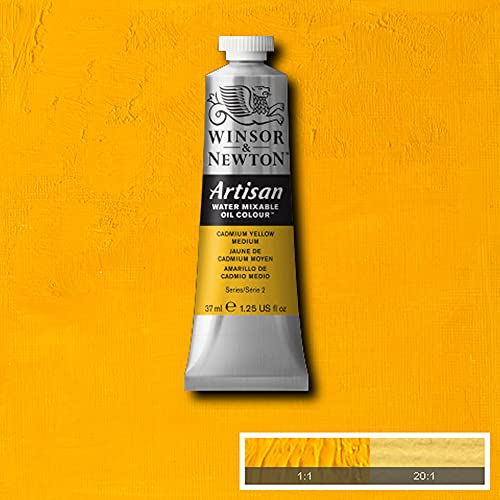 Winsor & Newton Artisan Water Mixable Oil Paint, 37ml Cadmium Yellow Medium | Clean with water; no solvents needed. Color depth, lightfastness, opacity/transparency are the same as traditional oils. - color: Cadmium Yellow Medium, style: 1.25-oz