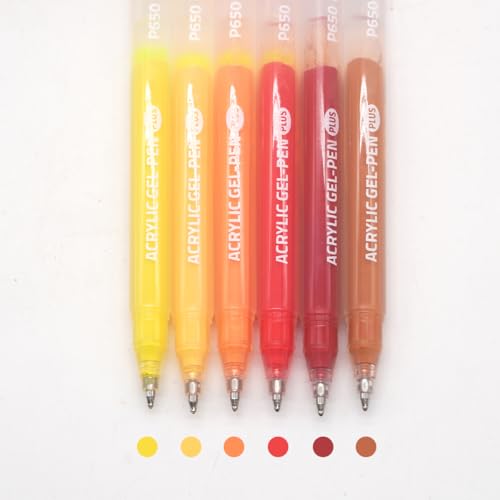 Acrylic Gel Pens for Coloring, 6 Pack 1.0mm Fine Point Gel Pen Set | Quick Drying, Smooth Writing, Warm Color Marker Pens for Drawing, Journaling Art, Black Paper, Book, Large Capacity - color: Warm Color