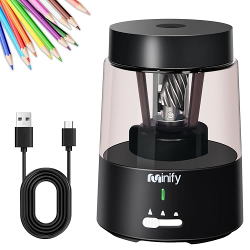 Pencil Sharpener Electric Pencil Sharpener Heavy Duty Blade Rechargeable Battery Powered Pencil Sharpeners for 6-8mm Colored Pencils Auto Stop Fast Sharpen in 3s (Black) | Fast Sharpen in 3s, Rechargeable, Heavy Duty Blade, Suitable for No.2(6-8mm) Pencil