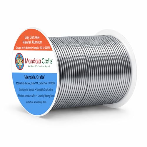Mandala Crafts 20 Gauge Gray Anodized Aluminum Craft Wire, 100 FT | Colored, Flexible, Bendable, for Bonsai, Armature, Sculpting, Wire Wrapping, Jewelry Making, Weather & Tarnish Resistant - color: Gray, size: 20 Gauge