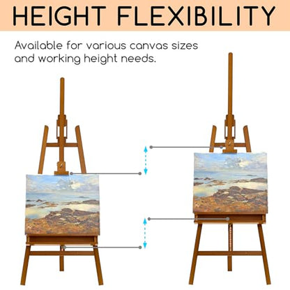 MEEDEN Art Easel Stand: Solid Beech Wood Painting Easel Stand with Storage Tray- Adjustable A Frame Artist Easel for Painting, Hold Canvas up to 48”- Perfect for Sketching, Oil Painting, Acrylics - color: Light Walnut