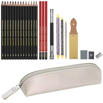Heshengping, Sketching and Drawing Pencils Set-26pcs,Art Supplies Drawing Kit,Graphite Charcoal Professional Pencils Set, Adults Beginners Artist with Silver Case - style: Silver | 26 Pack
