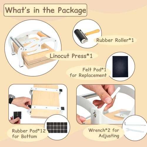 TOPOWN Linocut Printing Hand Lever Press Machine, Linocut Press Machine | A4, White, For Linocut/Woodcut/Rubber Relief, Adjustable Print Thickness, Suitable for Beginners and Studios, Well-Built - color: White