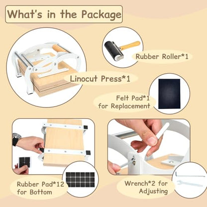 TOPOWN Linocut Printing Hand Lever Press Machine, Linocut Press Machine | A4, White, For Linocut/Woodcut/Rubber Relief, Adjustable Print Thickness, Suitable for Beginners and Studios, Well-Built - color: White