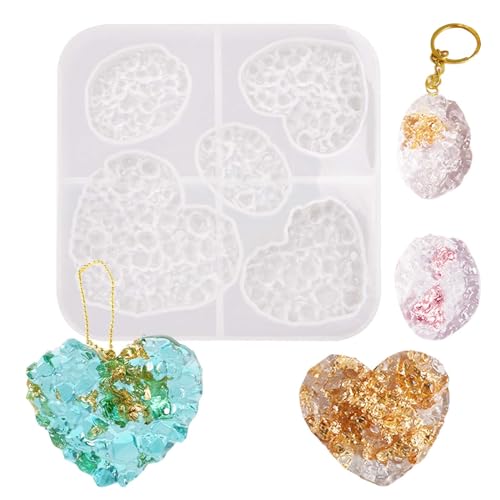 Crystal Stones Pendant Resin Molds, 5-Cavity Necklace Jewelry Silicone Molds for Epoxy Resin, DIY Casting Craft Mold for Keychain Jewelry Making