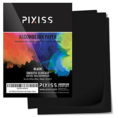 Pixiss Black Alcohol Ink Paper - 25 Sheets Heavy Weight Art Paper for Alcohol Ink & Watercolor - Extra Smooth Synthetic A4 5x7 Inches, 300gsm - size: 5x7 (25 Pack)