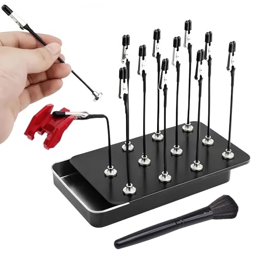 Metal Painting Stand Base Holder with 12 Magnetic Bendable Alligator Clips, Model Parts Assembly Tool Set and Ideal Tools for Airbrush Spray, Black, Includes Cleaning Brush