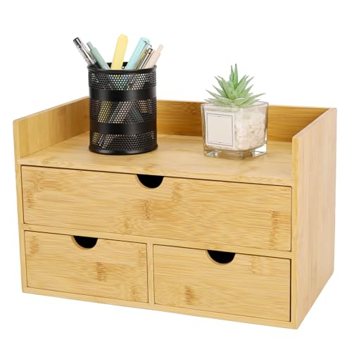 Charmewooden Bamboo Desk Organizer With Drawers Countertop Drawers Counter Storage Box Corner Desk Organizer for Home Office No Assembly Required - color: Natural Color-DWS
