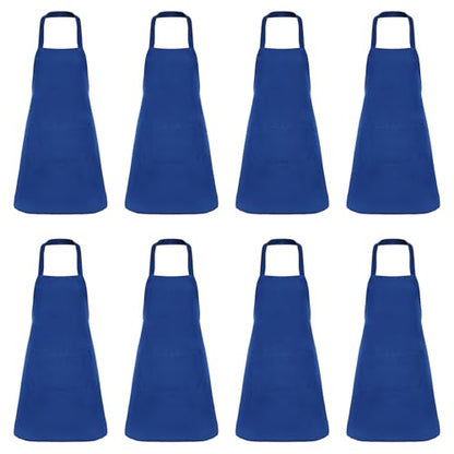 Fengek 8 Pcs Bib Apron for Unisex Colorful Kitchen Apron Bulk with 2 Roomy Pockets for Kitchen BBQ Painting Baking, Blue - color: Blue