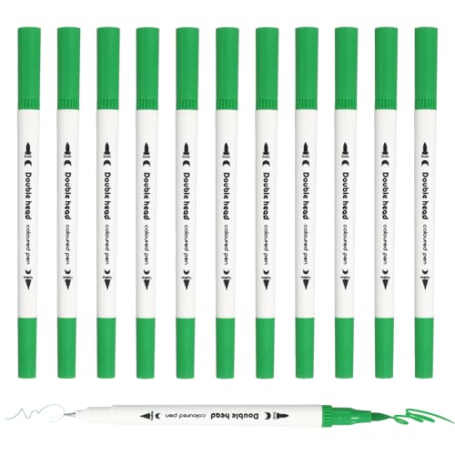 PATIKIL 12Pack Dual Brush Markers, Green Watercolor Fine and Brush Tips Pens Colored Marker Calligraphy Coloring Art Supplies Set for Coloring Book Illustration Sketching Journaling - color: Green