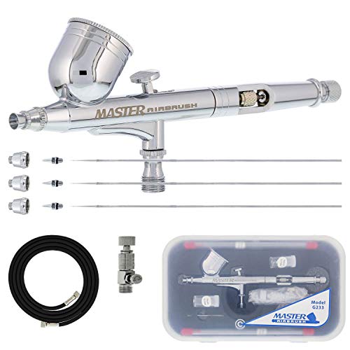 Master Airbrush G233 Performance Pro Airbrush Kit with 3 Nozzle Sets, Hose - size: Hose Included