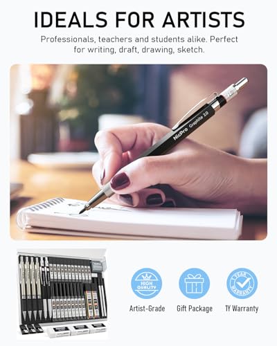 Nicpro 37PCS Art Mechanical Pencil Set, 4PCS Metal Drafting Pencil - color: Black, style: 0.3 0.5 0.7 0.9 2.0