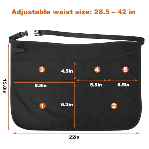Hair Stylist Apron with 5 Pockets & 2 Loops, Barber Half Waist Apron with Adjustable Belt, Professional Hairdresser Tools Storage Holster Salon Waist Pouch for Hairstylist, Makeup Artist