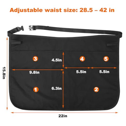 Hair Stylist Apron with 5 Pockets & 2 Loops, Barber Half Waist Apron with Adjustable Belt, Professional Hairdresser Tools Storage Holster Salon Waist Pouch for Hairstylist, Makeup Artist