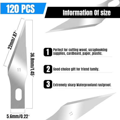 120 Pcs Exacto Knife Blades, #11 Sharp Corner High Carbon Steel Hobby Knife Blade Refills Hobby Knife Replacement Blades for Craft, Scrapbooking, Stencil - size: #11 Sharp Angle