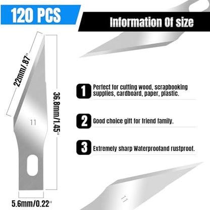120 Pcs Exacto Knife Blades, #11 Sharp Corner High Carbon Steel Hobby Knife Blade Refills Hobby Knife Replacement Blades for Craft, Scrapbooking, Stencil - size: #11 Sharp Angle