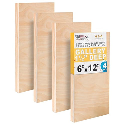 U.S. Art Supply 6" x 12" Unfinished Cradled Wood Panels for Painting - size: 6" x 12"