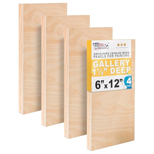 U.S. Art Supply 6" x 12" Unfinished Cradled Wood Panels for Painting - size: 6" x 12"