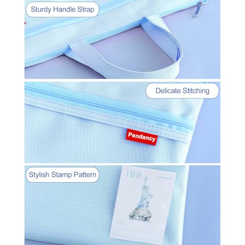 Pendancy Mesh Zipper Pouch 11x13.7 in, Large Double Pocket Waterproof File Bag with Handle, A4 Size Foldable Document Storage for Puzzle Project/Cross Stitch/Travel/Office（Blue） | Large Double Pocket Waterproof File Bag with Handle, A4 Size Foldable Docum