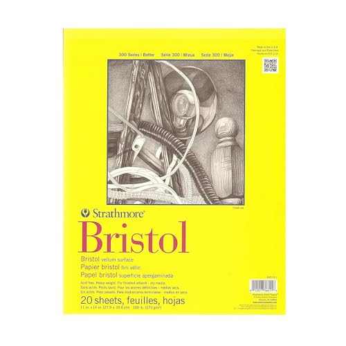 Strathmore 300 Series Bristol Paper Pad, Vellum, Tape Bound, 11x14 inches, 20 Sheets (100lb/270g) - Artist Paper for Adults and Students - Charcoal, Pen and Ink, Marker, and Pastel - color: Vellum, size: 11 x 14 inches, style: Tape Binding