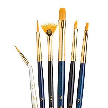 Princeton RealValue Brush Set, Gold Taklon, Dark Blue Handle, 6 Piece, 1 Count - color: Dark Blue, size: Set of 6