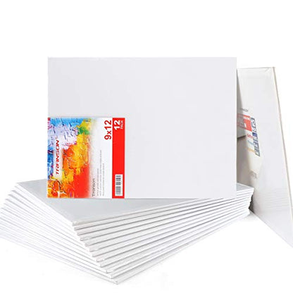 Transon 12 Pack 9x12 Inch Acrylic Painting Canvas, with Heavy Duty MDF Backing Boards, 100% Cotton Acid-Free Primed Canvas Panels for Beginners Art Crafts - size: 9*12" 12-PACK