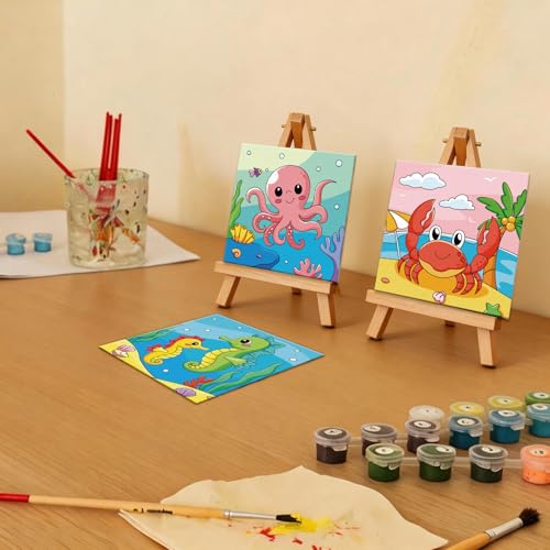 Anseal 12 Packs Pre Drawn Canvas to Paint, 4" X 4" Ocean Pre-Printed Paint Party, Pre Stretched Canvas Outline Painting Boards for Beginners, Party Favor - style: Ocean