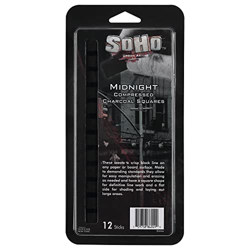 Soho Urban Artist Compressed Charcoal - Drawing Charcoal for Artists, Students, Blending, Live Figure Drawing, & More! - [Midnight Black - 12 Pack] - size: 12 Count (Pack of 1)